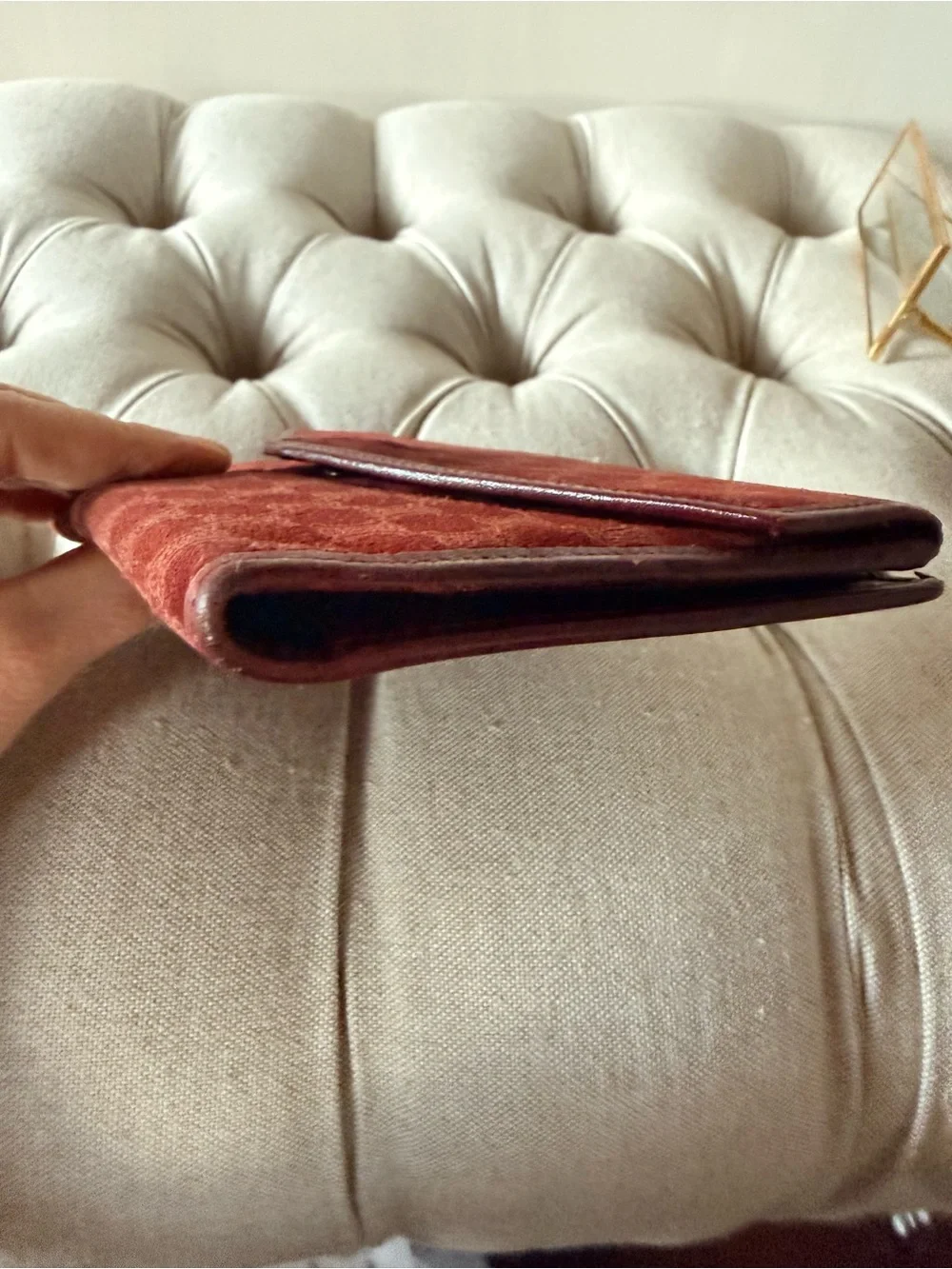 RARE Vintage Celine Triomphe Macadam Suede Long Wallet Bordeaux